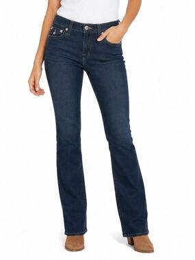 True Religion World Tour Blue Straight Leg Embroidered Pocket Denim Jeans Sz 30